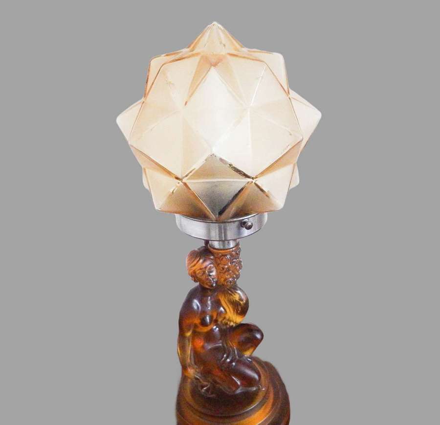 Walther & Sohne Art Deco Amber Glass Table Lamp