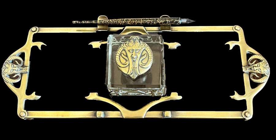 Circa 1920 Egyptian Revival Inkwell featuring the God Heryshaf