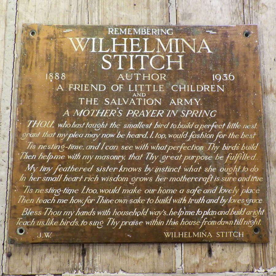 1940's Brass Plaque Remembering Wilhelmina Stitch
