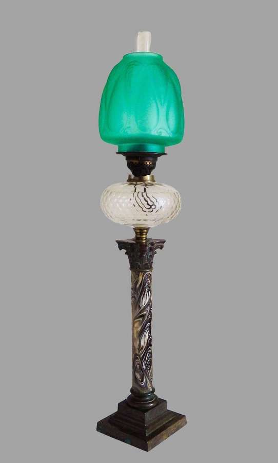 Art Nouveau Tall Column Oil Lamp