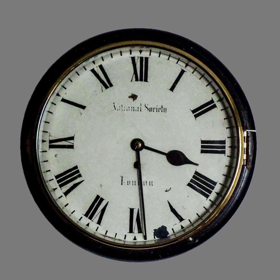 19th Century Ebonised Cased Circular Fusee School Wall Clock