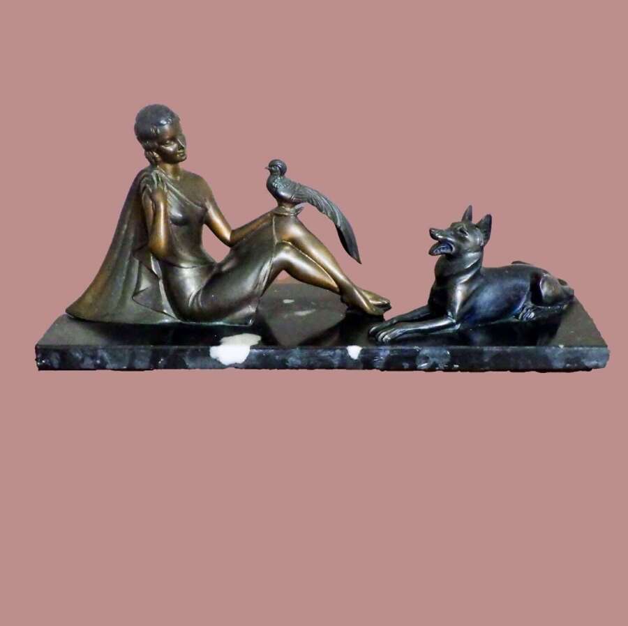 C1930 French Art Deco Bronze Patina Spelter Figure Group