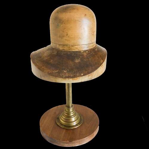 French Millinery Large Antique Hat Block on Telescopic Stand