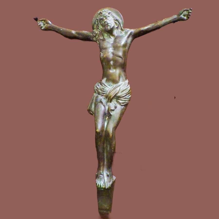 French Large Jesus Christ Crucified Bronze Sculpture