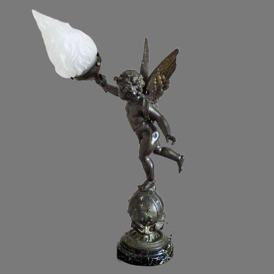 A French Spelter & Marble Table Lamp after Emile Bruchon