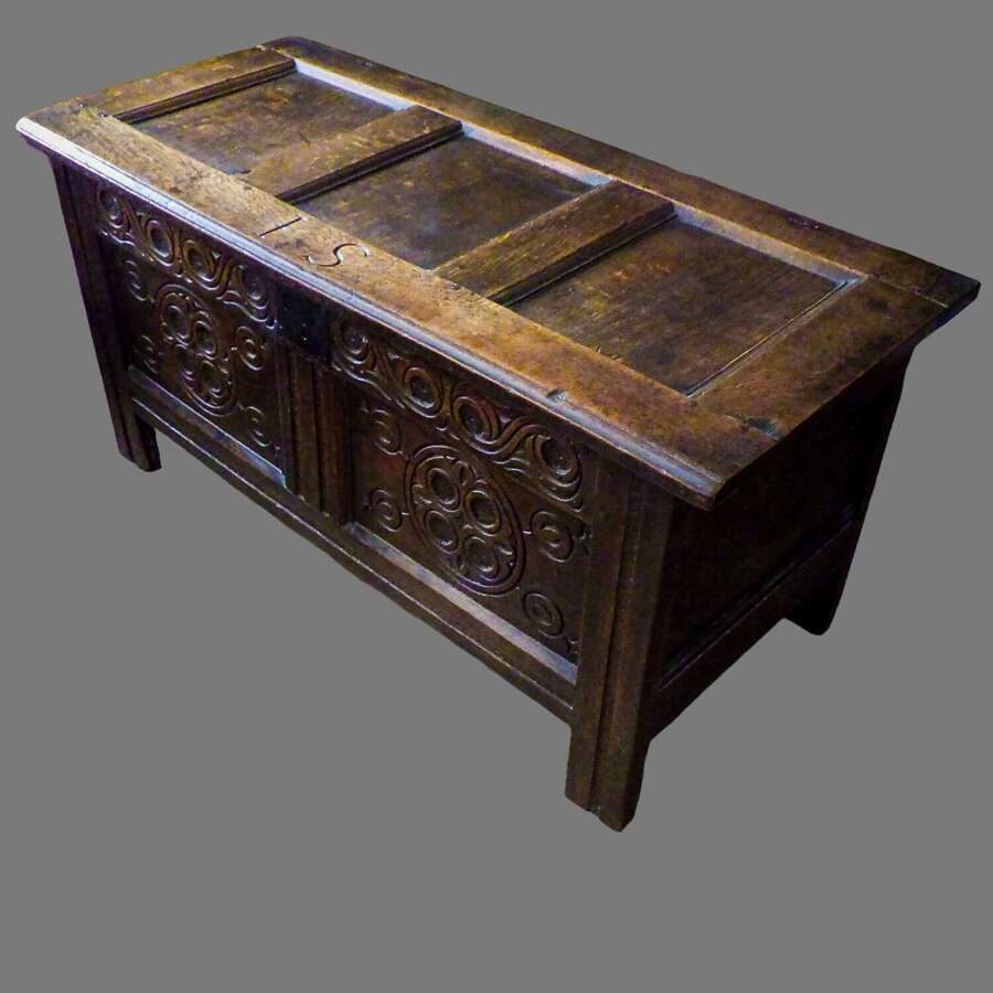 18th Century Intricately Carved Oak Coffer/Blanket Box