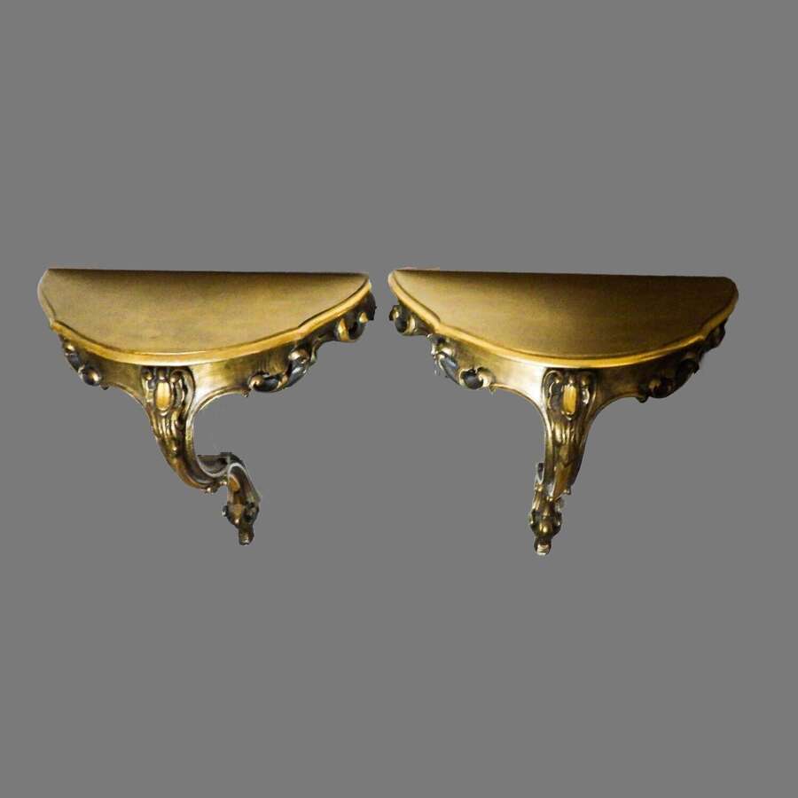 A French Pair of Gilted Carved Wood Wall Console Tables