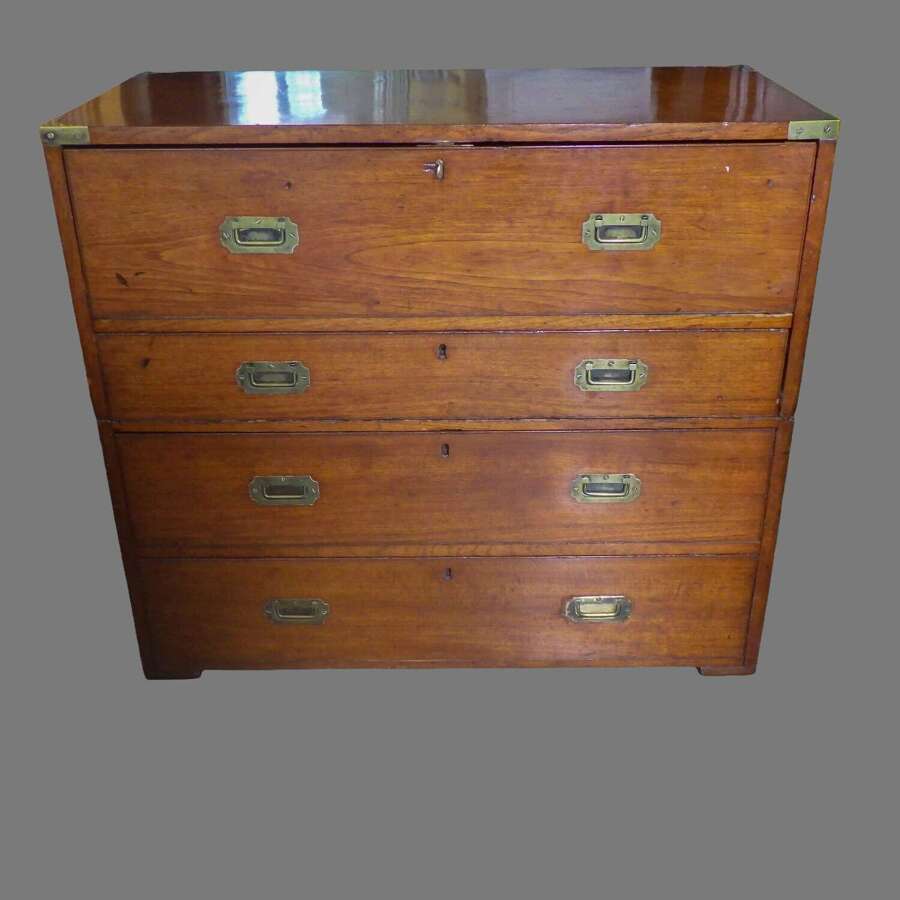 A Victorian Teak Military Secretaire two-part Chest by S.W. Silver & Co