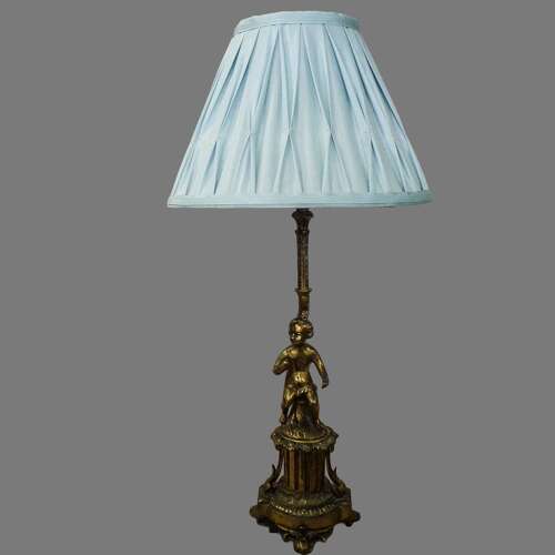 A Pair of Brass Figural Lamps paired with Laura Ashley Shades
