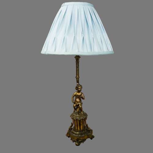 A Pair of Brass Figural Lamps paired with Laura Ashley Shades